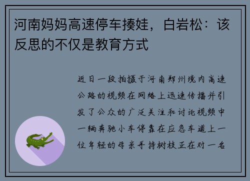 河南妈妈高速停车揍娃，白岩松：该反思的不仅是教育方式
