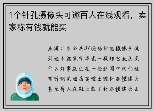 1个针孔摄像头可邀百人在线观看，卖家称有钱就能买