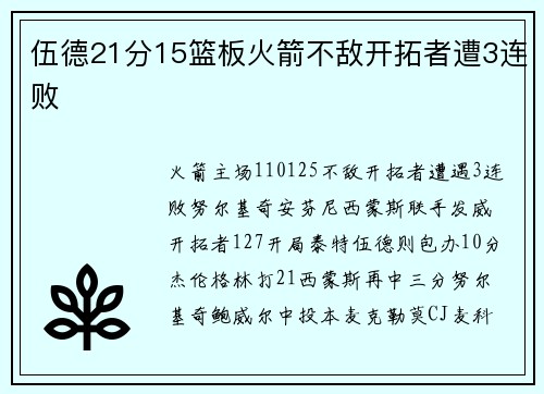 伍德21分15篮板火箭不敌开拓者遭3连败