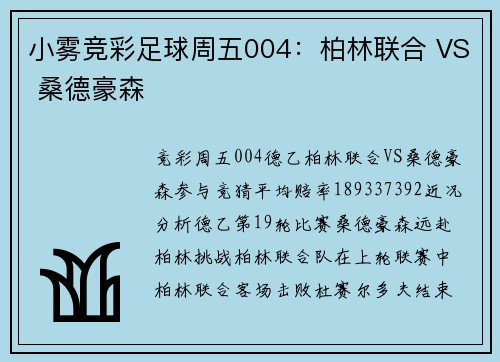 小雾竞彩足球周五004：柏林联合 VS 桑德豪森